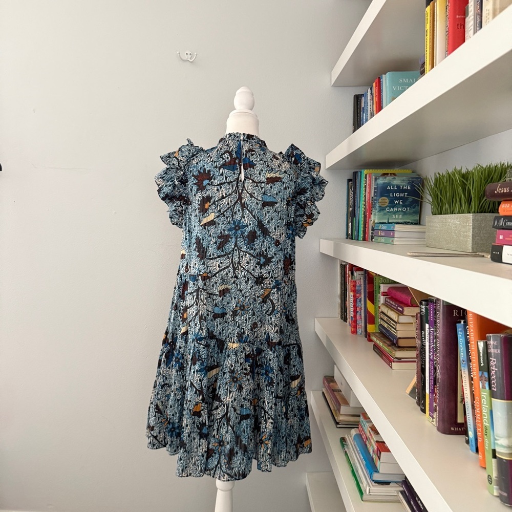 ULLA JOHNSON Denia Ruffle-Sleeve Tiered Mini Dress Sz 10 - Picture 6 of 13